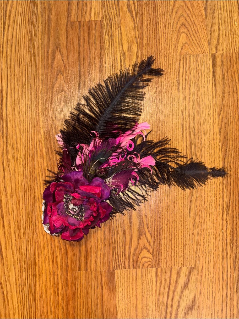 Black Feather Rose & Skull Fascinator Clip Gothic Victorian Hair Accessory
